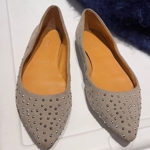 J. Crew Gray Suede embellished pointed toe flat